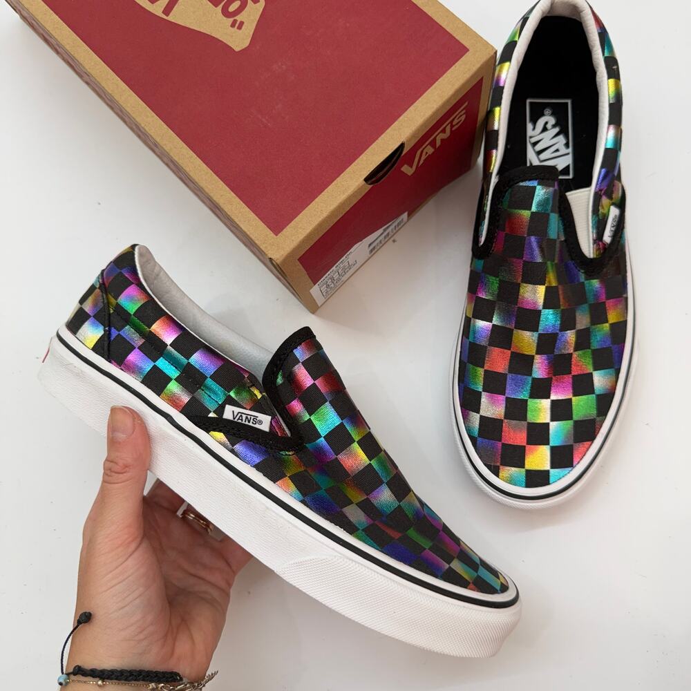 LIKE NEW VANS Classic Slip On Sneaker in Iridescent Check 9 - Picture 2 of 7